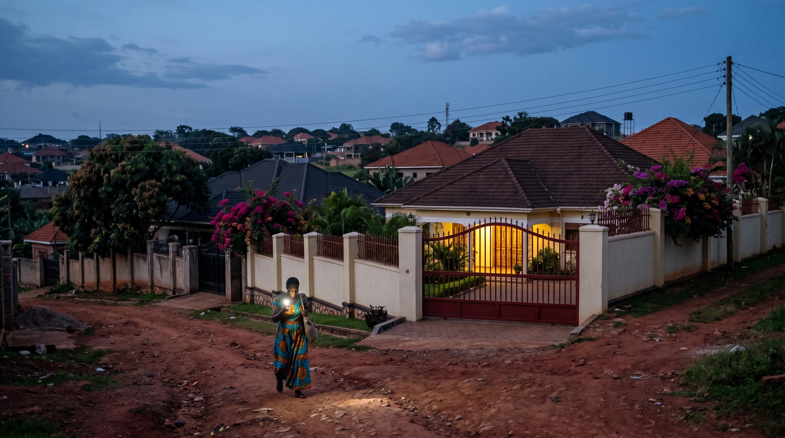 Naalya gated residential compound in Kampala during evening power outage