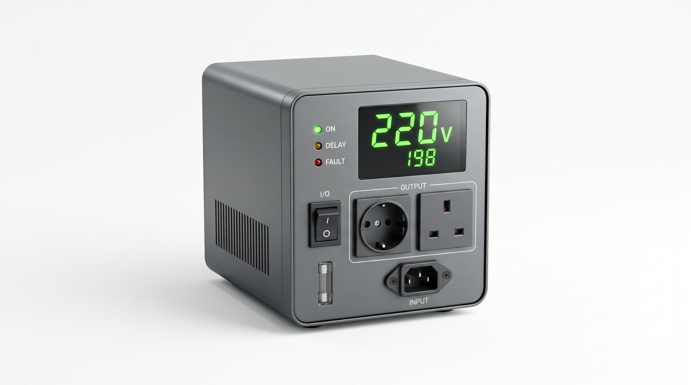 Automatic voltage stabilizer with analog voltmeter protecting a fridge from UEDCL spikes